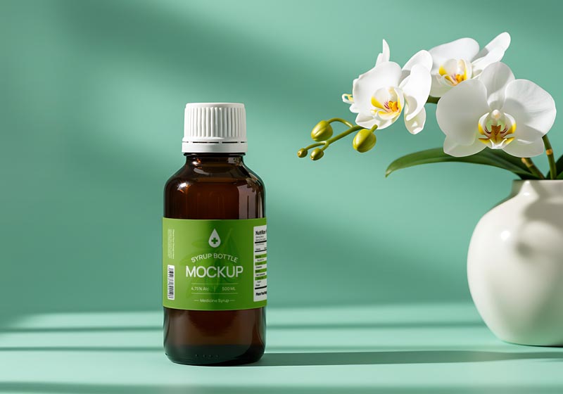 دانلود موکاپ شیشه روغن کنار گلدان