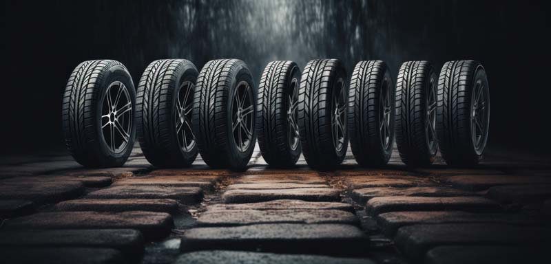 عکس با کیفیت از ردیف تایر ها با رینگ