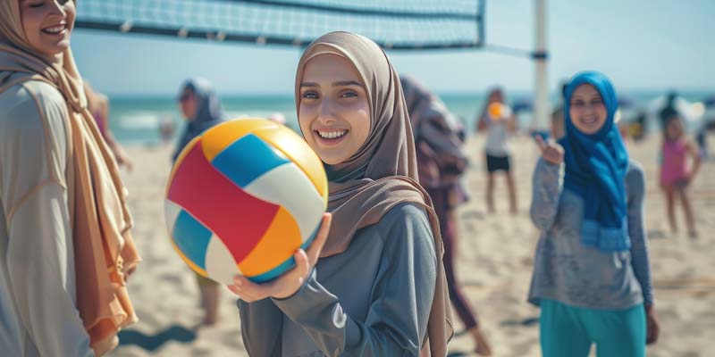 دانلود تصویر گرافیکی زنان والیبالیست ساحلی باحجاب