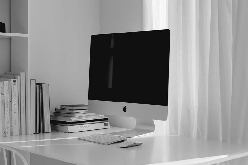  عکس با کیفیت کامپیوتر اپل کنار کتاب ها