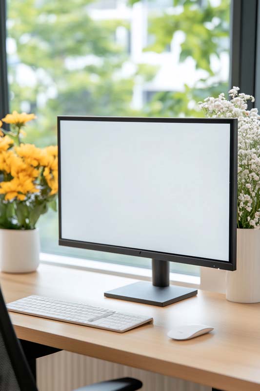عکس زیبا از مانیتور با صفحه سفید