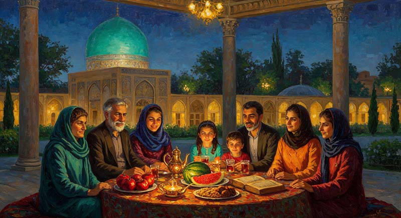 دانلود تصویر لارج فرمت هنری شب یلدا در حیاط