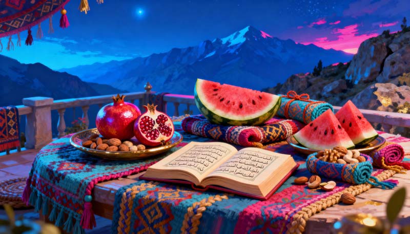دانلود تصویر با کیفیت نقاشی سفره یلدا در شب