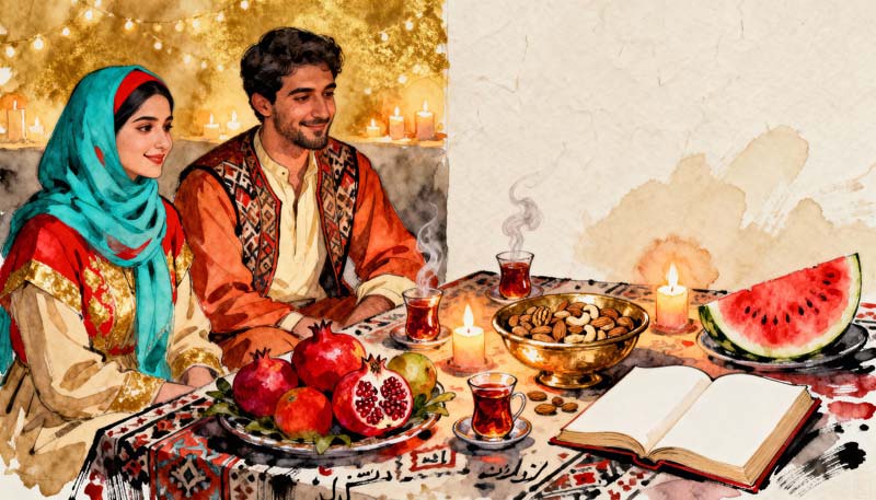 تصویر گرافیکی نقاشی یلدا دو نفره