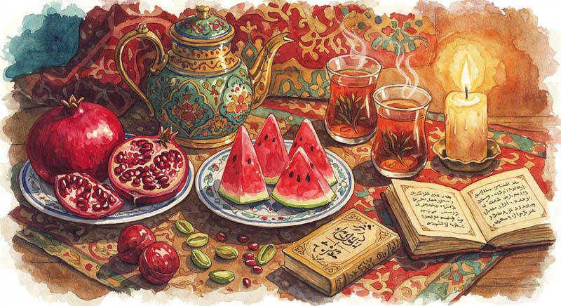 تصویر گرافیکی سفره یلدا نقاشی