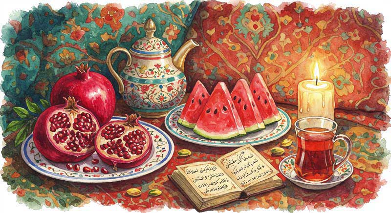 تصویر گرافیکی سفره یلدای زیبا