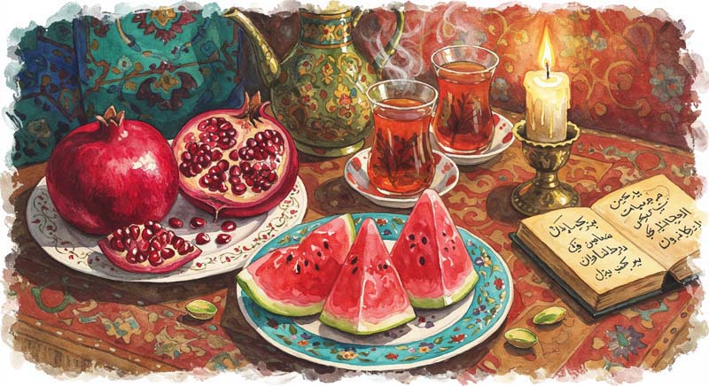 دانلود تصویر گرافیکی سفره یلدای سنتی