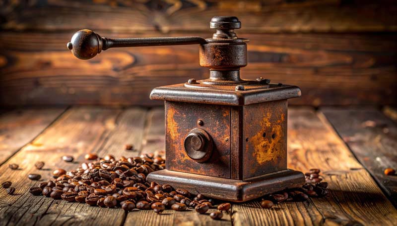 تصویر لارج فرمت از آسیاب دستی قدیمی قهوه
