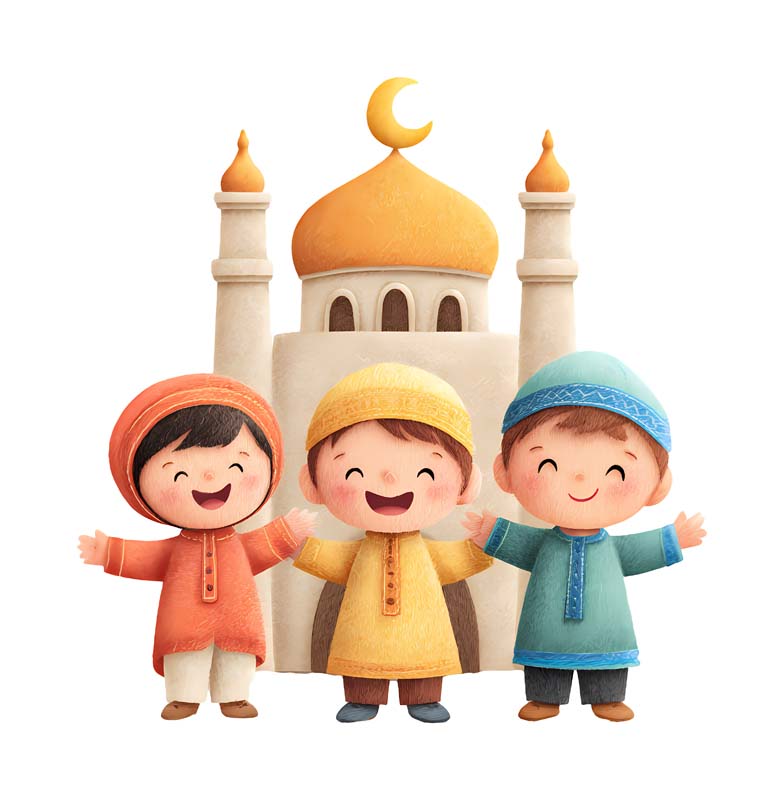دانلود طرح زیبای گرافیکی پسران شاد جلوی مسجد