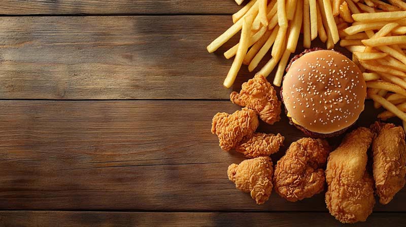 عکس فوق العاده از مرغ سوخاری و نان و خلال سیب زمینی