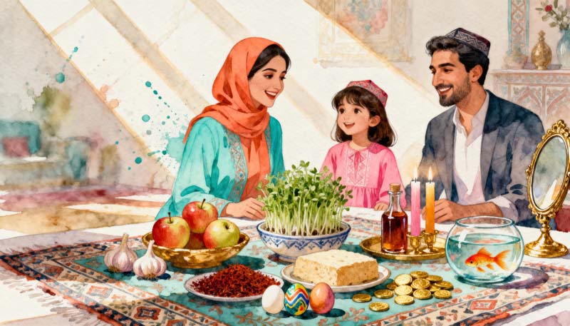 تصویر گرافیکی سفره عید خانوادگی