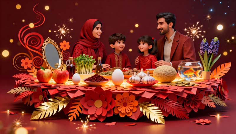 دانلود تصویر گرافیکی سفره هفت سین با تم سرخ