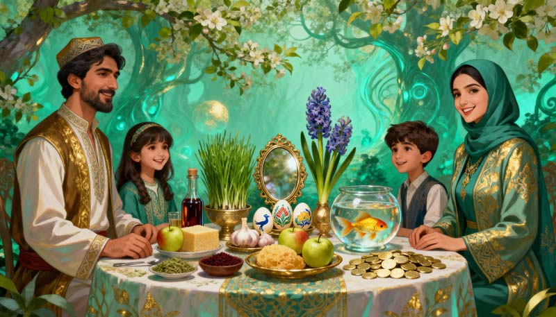 دانلود عکس گرافیکی سفره عید نوروز سبز خانواده