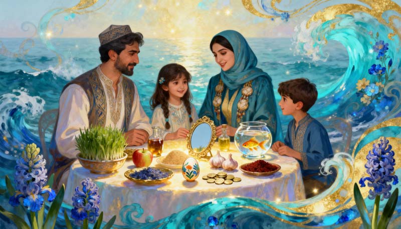 دانلود عکس گرافیکی سفره عید نوروز لب دریا