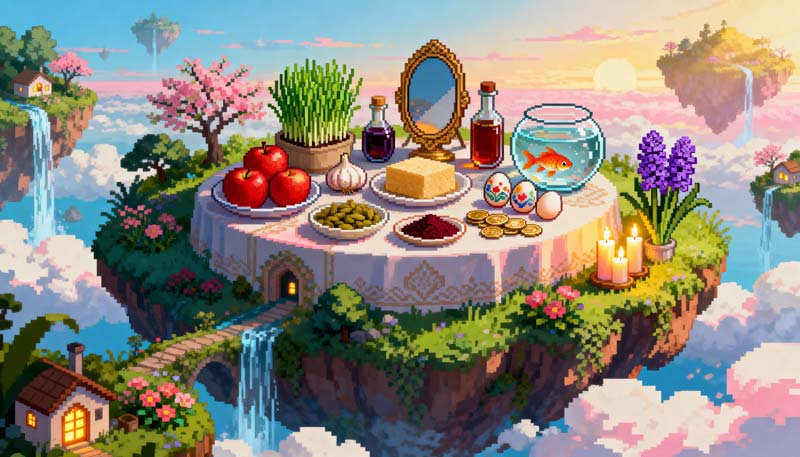 عکس گرافیکی سفره تحویل سال نو روی هوا
