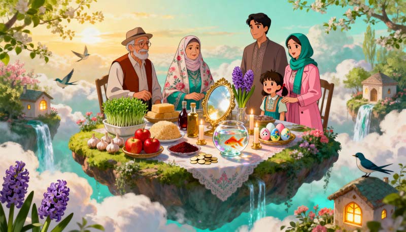 عکس گرافیکی سفره هفت سین با خانواده