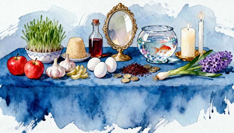 عکس گرافیکی سفره هفت سین آبی