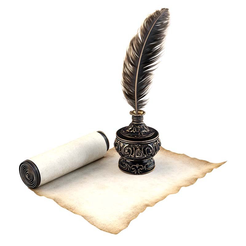 طرح دوربری شده از دوات و قلم با کاغذ