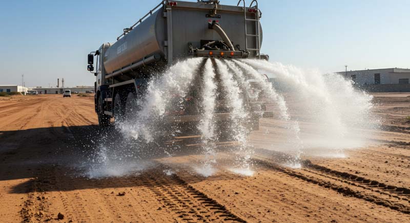 تصویر از ماشین آبپاش در راه سازی