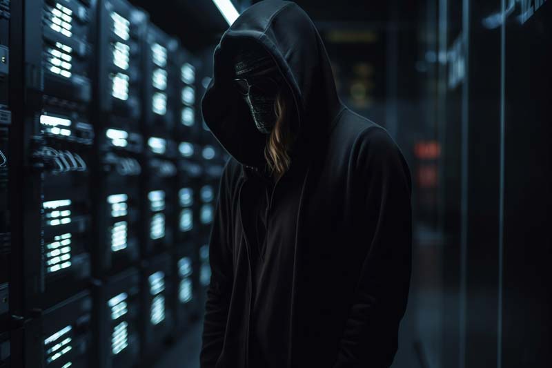 دانلود تصویر با کیفیت هکر حرفه ای مخوف در اتاق سرور