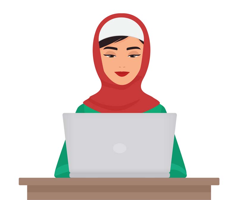 دانلود وکتور مفهومی خانم باحجاب و لپتاپ