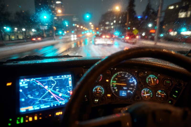 تصویر از داشبرد کامیون با مانیتور 