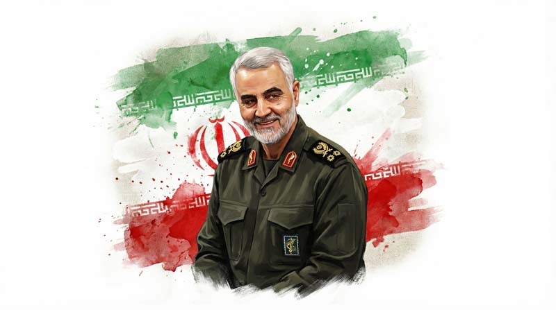 دانلود تصویر باکیفیت سردار قاسم سلیمانی و پرچم ایران