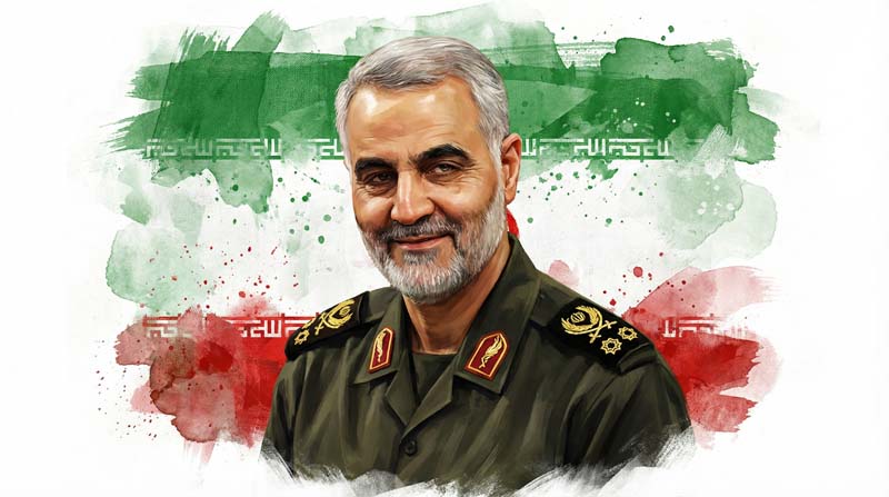 دانلود تصویر باکیفیت سردار قاسم سلیمانی با پرچم ایران