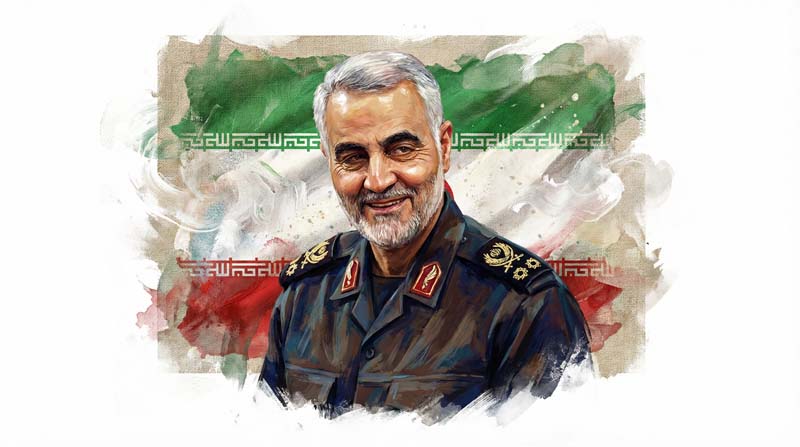 دانلود تصویر باکیفیت سردار شهید قاسم سلیمانی با پرچم ایران