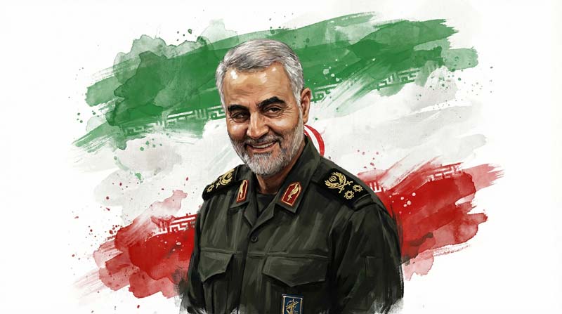 دانلود تصویر باکیفیت سپهبد شهید قاسم سلیمانی با پرچم ایران