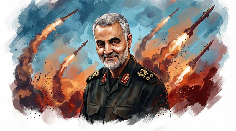 دانلود تصویر باکیفیت سردار شهید قاسم سلیمانی و موشک جنگی