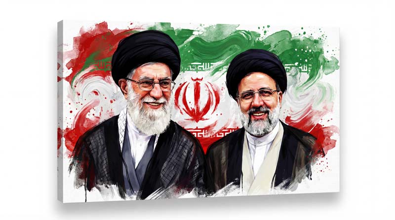 تصویر حضرت خامنه ای و شهید ابراهیم رئیسی و پرچم ایران