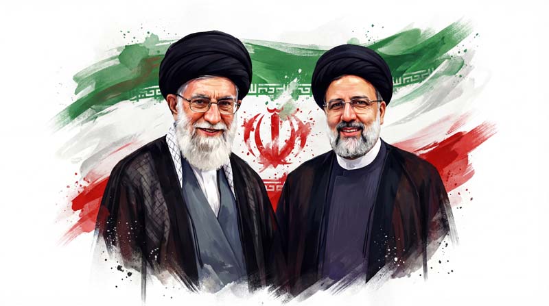 تصویر رهبر و شهید رئیسی با پرچم ایران