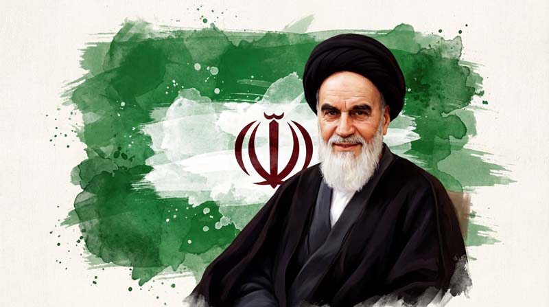 تصویر آیت الله خمینی با پرچم ایران