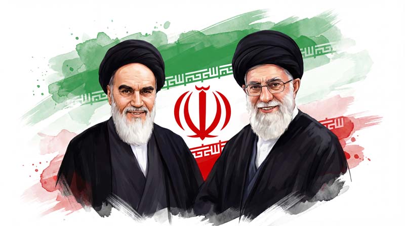 تصویر حضرت امام خمینی و حضرت خامنه ای با پرچم ایران
