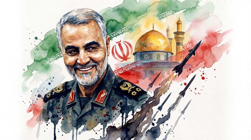 تصویر سرلشکر سلیمانی و قدس با پرچم ایران و موشک