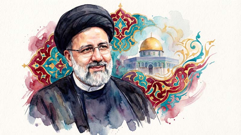 تصویر نقاشی شهید رئیسی و قدس