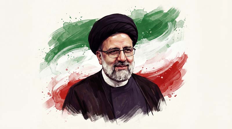 تصویر نقاشی شهید رئیسی و پرچم ایران