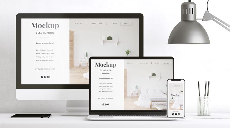 طرح لایه باز موکاپ موبایل با لپ تاپ و مانیتور