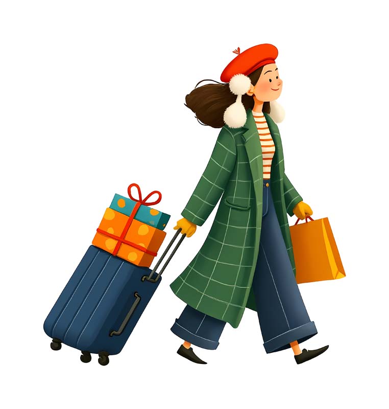 دانلود طرح خانم با چمدان و هدیه