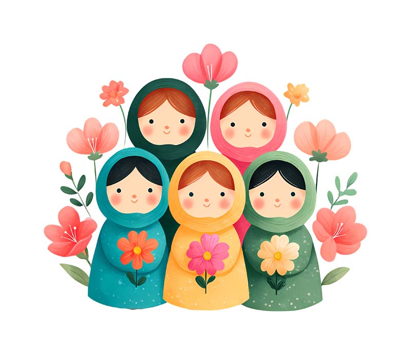 دانلود طرح دختران با حجاب کارتونی با گل