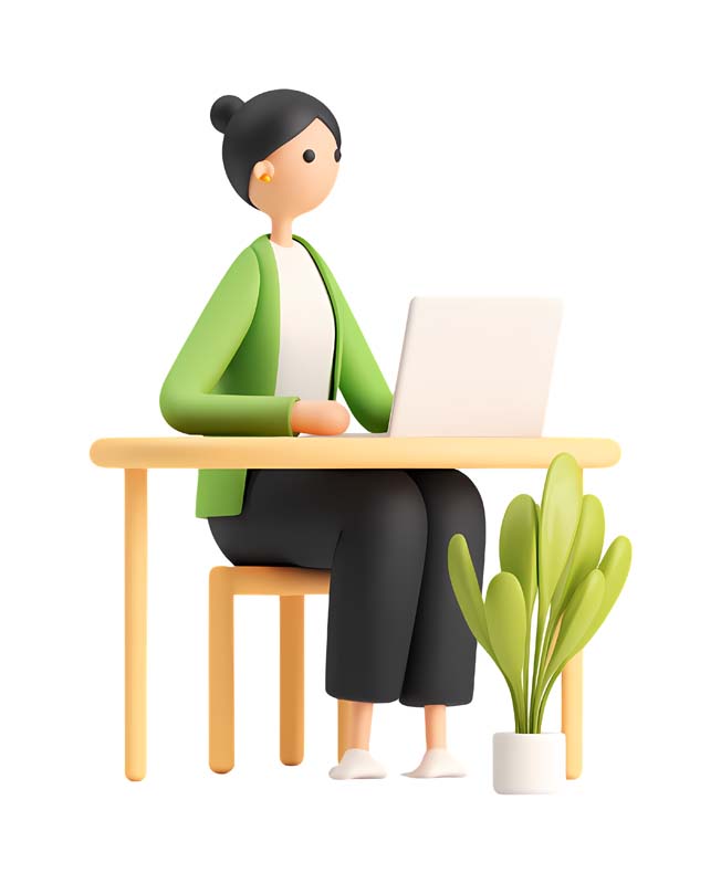 دانلود طرح خانم کارتونی در حال کار با لپ تاپ