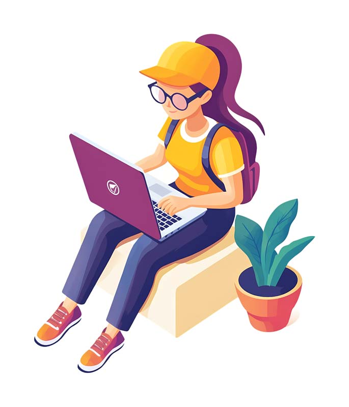 دانلود طرح خانم کارتونی در حال کار با لپ تاپ