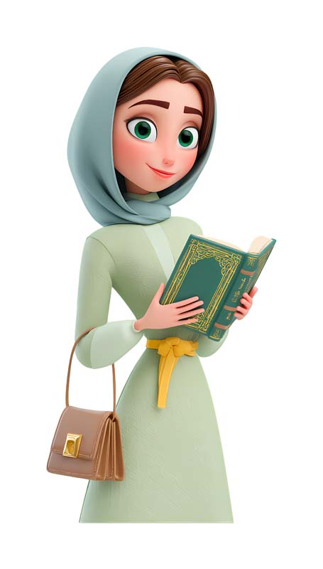 دانلود طرح خانم کارتونی محجبه در حال مطالعه