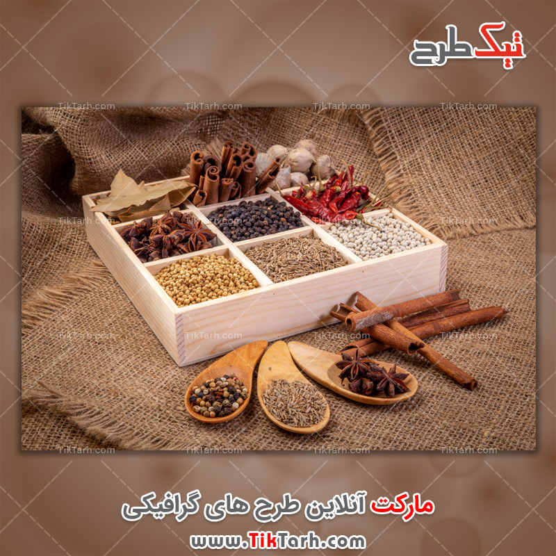 دانلود عکس باکیفیت ادویه در جعبه چوبی