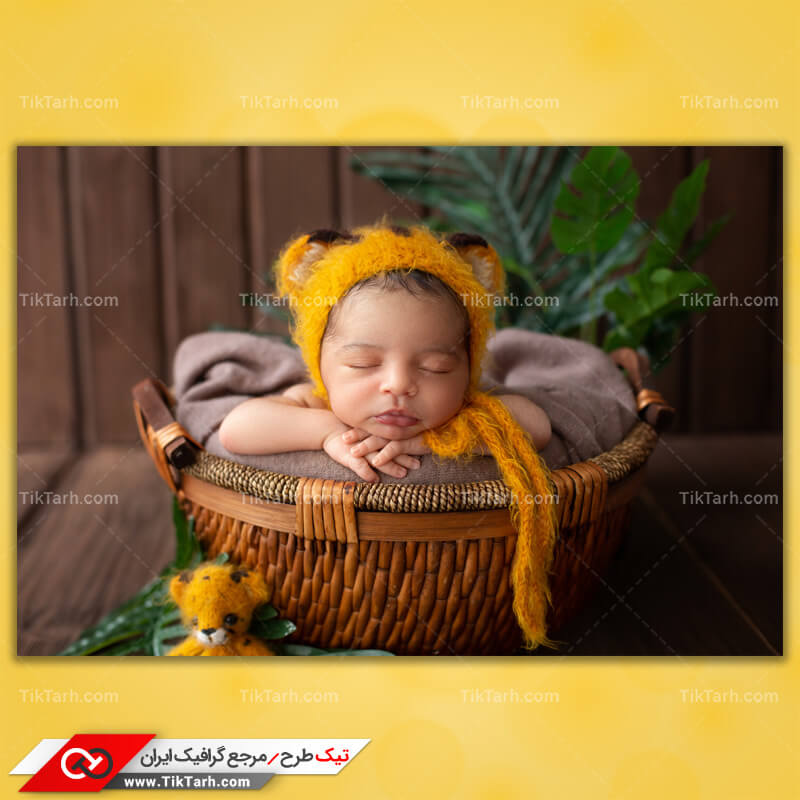 دانلود تصویر با گرافیکی کودک خوابیده داخل سبد