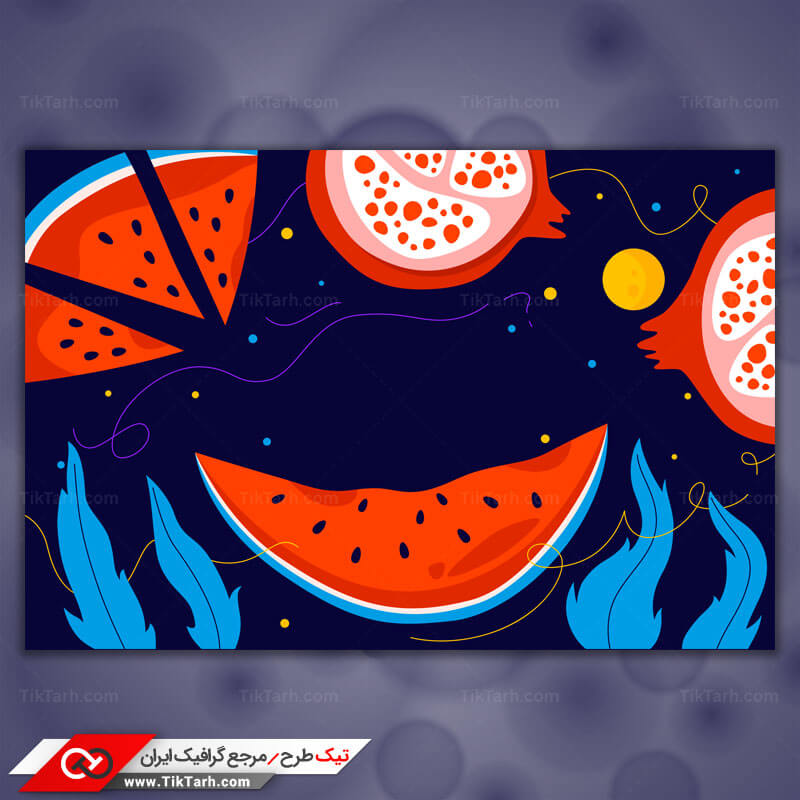 پس زمینه طراحی با طرح هندوانه و انار با زمینه مشکی