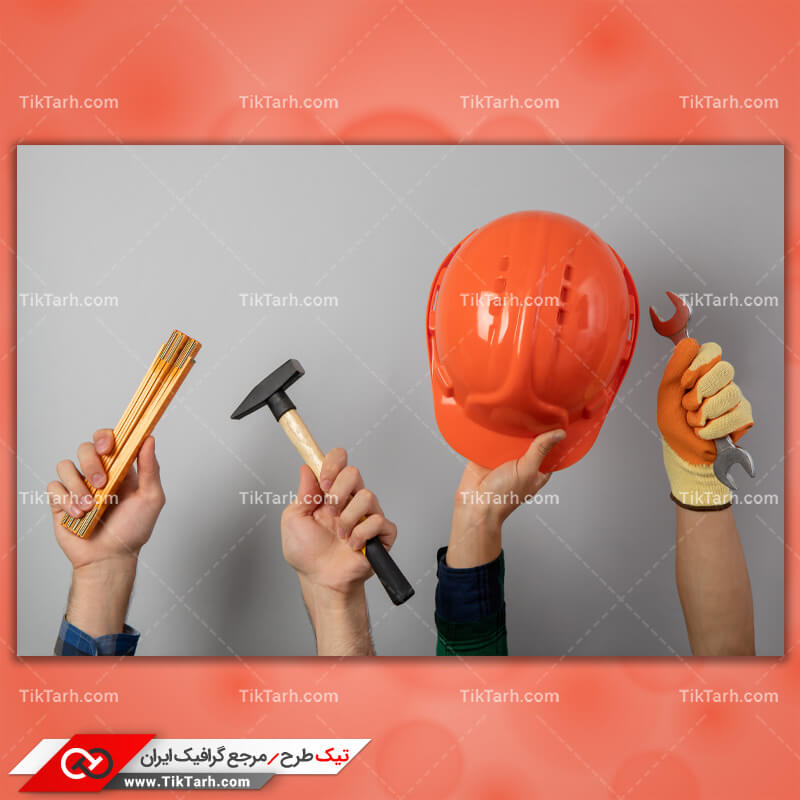 دانلود تصویر با کیفیت کلاه ایمنی، چکش و آچار تخت