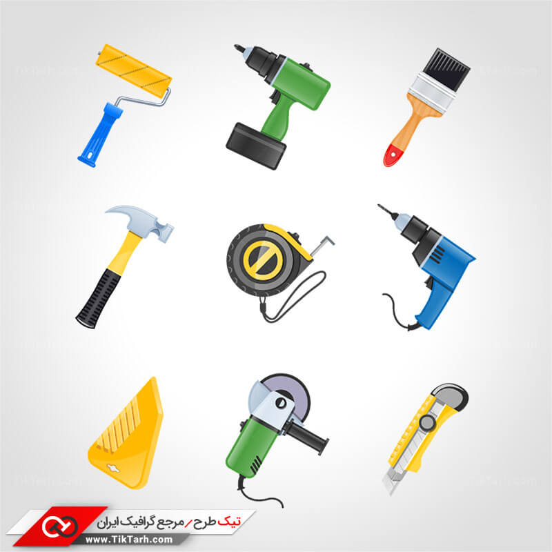 طرح لایه باز کلیپ آرت انواع ابزار آلات