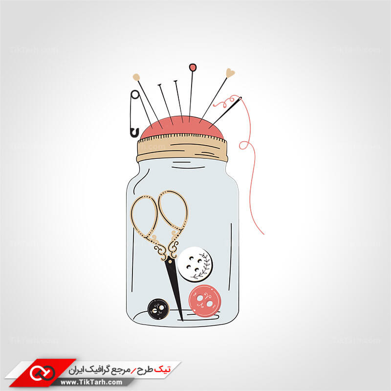 طرح گرافیکی کلیپ آرت قیچی و دکمه